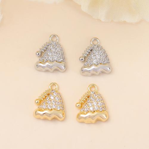 Cubic Zirconia Micro Pave Brass Pendant Christmas Hat real gold plated DIY & micro pave cubic zirconia Sold By PC