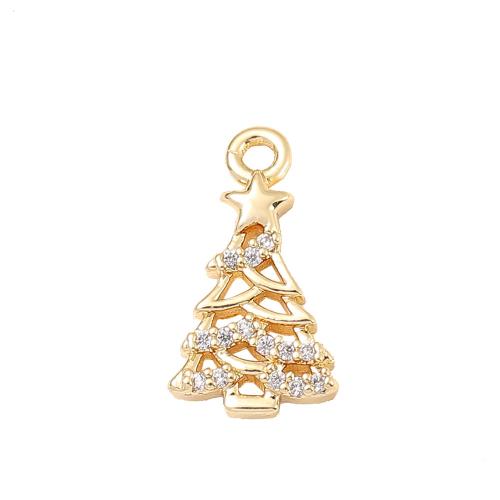 Cubic Zirconia Micro Pave Brass Pendant Christmas Tree real gold plated DIY & micro pave cubic zirconia Sold By PC