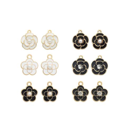Zinc Alloy Enamel Pendants with Plastic Pearl petals plated DIY & micro pave cubic zirconia Sold By Lot