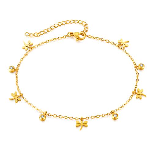 Stainless Steel Anklet 304 Stainless Steel micro pave cubic zirconia & for woman golden Sold By PC