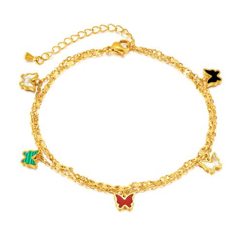 Stainless Steel Anklet 304 Stainless Steel with Pearl Oyster & Malachite for woman & enamel golden Sold By PC