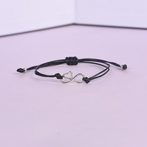 Fashion Create Wax Cord Bracelets Zinc Alloy with Wax Cord 2 pieces & Unisex silver color Length 16 cm Sold By Set