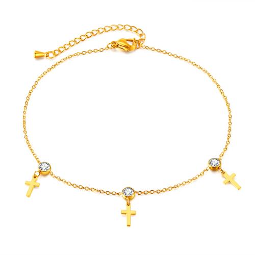 Stainless Steel Anklet 304 Stainless Steel micro pave cubic zirconia & for woman golden Sold By PC