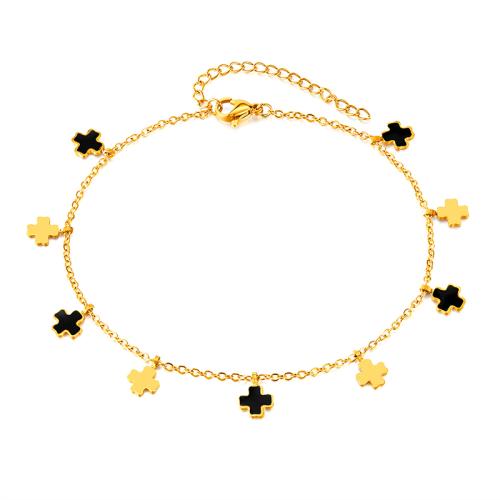 Stainless Steel Anklet, 304 Stainless Steel, for woman & enamel, golden, Sold By PC
