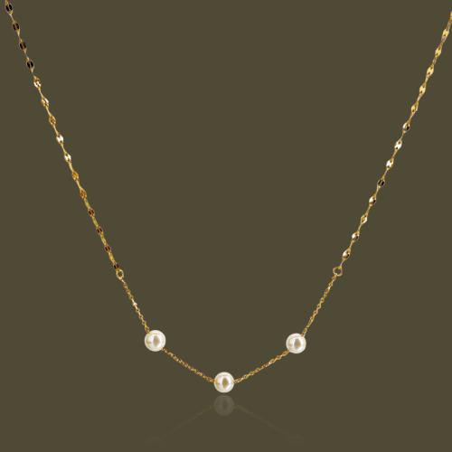 Titanium halskettingen, Titanium Staal, met Plastic Pearl, voor vrouw, gouden, Verkocht door PC