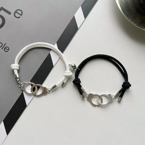 Casal pulseira e bracelete, liga de zinco, with Cordão de Milão, feito à mão, 2 peças & unissex, branco e preto, comprimento 16 cm, 12setsjogo/Lot, vendido por Lot
