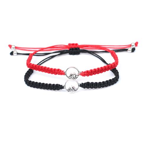 Couple Bracelet and Bangle, Tibetan Style, with Knot Cord, 2 pieces & Unisex, black and red, Length:16 cm, Sold By Set