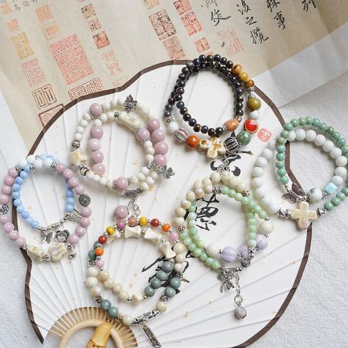 Porcelain Bracelet, with Tibetan Style, handmade, Double Layer & different styles for choice & for woman, Length:Approx 6-8 Inch, Sold By PC