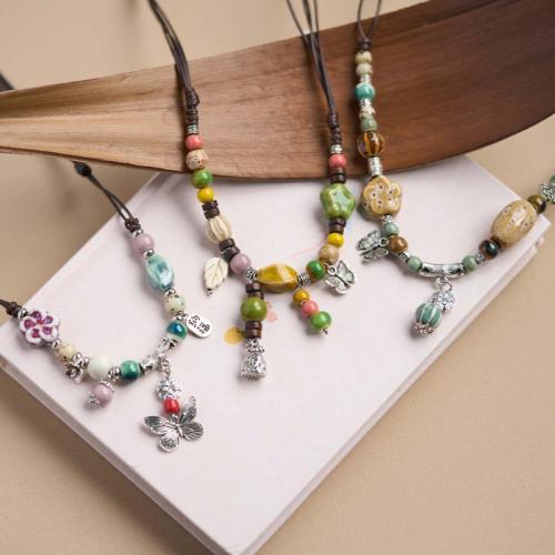 Porzellan Halskette, mit Wachsschnur & Zinklegierung, handgemacht, verschiedene Stile für Wahl & für Frau, Länge:ca. 23.6-27.5 ZollInch, verkauft von PC