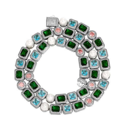 laiton Collier et bracelet, avec perle de plastique, Placage, unisexe & normes différentes pour le choix & styles différents pour le choix & pavé de micro zircon, Vendu par PC
