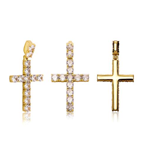 Cubic Zirconia Micro Pave Brass Pendant, Cross, plated, DIY & micro pave cubic zirconia, more colors for choice, 31x61mm, Sold By PC