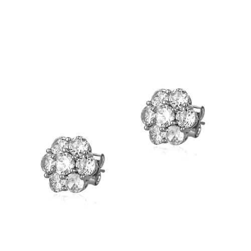 Brass Stud Earring Flower platinum plated & micro pave cubic zirconia & for woman Sold By Pair