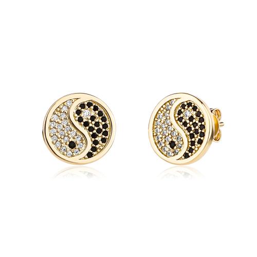 Brass Stud Earring Round plated Unisex & micro pave cubic zirconia Sold By Pair