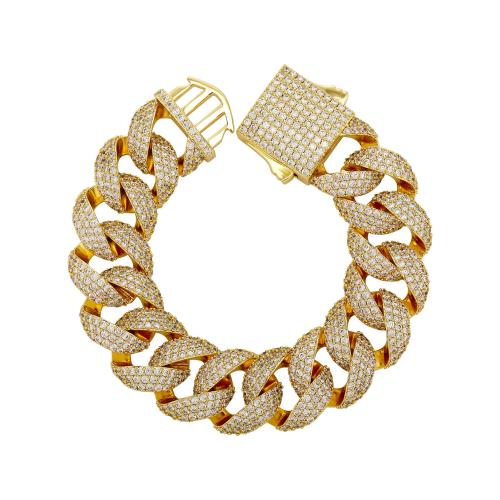 Brass Bracelet gold color plated Unisex & micro pave cubic zirconia Sold By PC