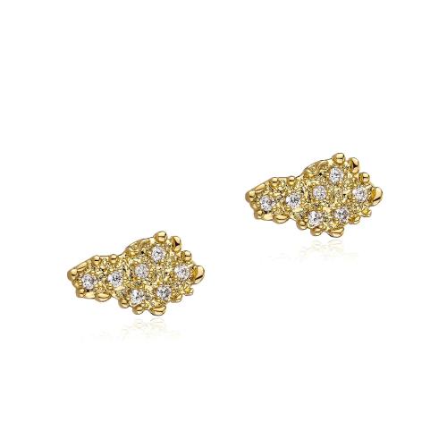 Brass Stud Earring, irregular, gold color plated, Unisex & micro pave cubic zirconia, 18x11mm, Sold By Pair