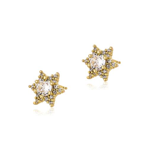 Brass Stud Earring, Hexagram, gold color plated, micro pave cubic zirconia & for woman, 12x10mm, Sold By Pair