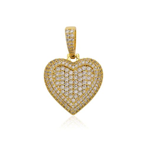 Brass Pendant, Heart, plated, DIY & micro pave cubic zirconia, more colors for choice, 27x41mm, Sold By PC