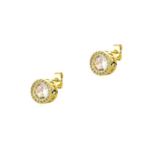 Brass Stud Earring, Round, gold color plated, Unisex & micro pave cubic zirconia, 10x10mm, Sold By Pair
