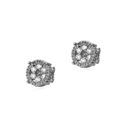 Brass Stud Earring Flower platinum plated Unisex & micro pave cubic zirconia Sold By Pair