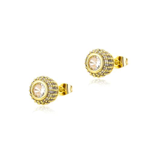 Brass Stud Earring, gold color plated, micro pave cubic zirconia & for woman, 9x9mm, Sold By Pair