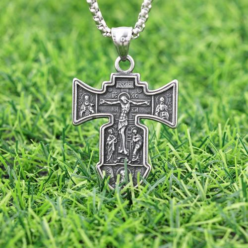 304 Stainless Steel Necklace, Cross, vintage & for man, original color, Length:Approx 23.6 Inch, Sold By PC