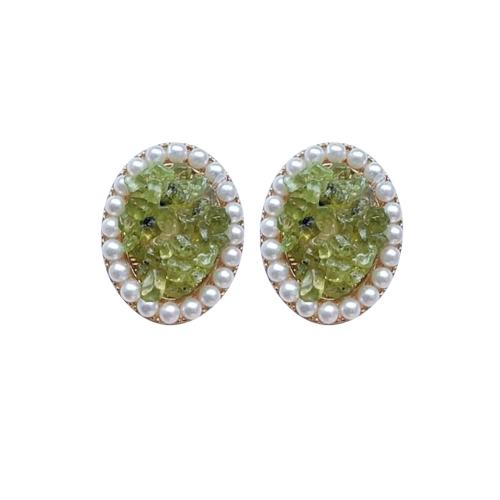Zinc Alloy Stud Earring with Natural Stone & Plastic Pearl fashion jewelry & for woman 25mm Sold By Pair
