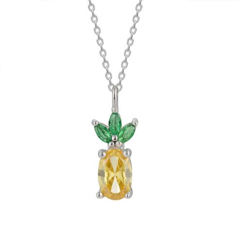 Cubic Zircon Micro Pave 925 Sterling Silver Necklace, Pineapple, fashion jewelry & micro pave cubic zirconia & for woman, Length:Approx 49 cm, Sold By PC