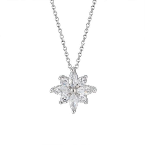 Cubic Zircon Micro Pave 925 Sterling Silver Necklace, Snowflake, fashion jewelry & micro pave cubic zirconia & for woman, Length:Approx 46 cm, Sold By PC