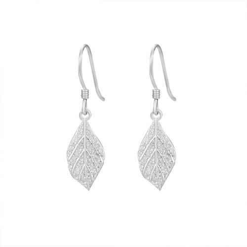 Cubic Zirconia Micro Pave Sterling Silver Earring, 925 Sterling Silver, Leaf, fashion jewelry & micro pave cubic zirconia & for woman, 7.60x29.10mm, Sold By Pair
