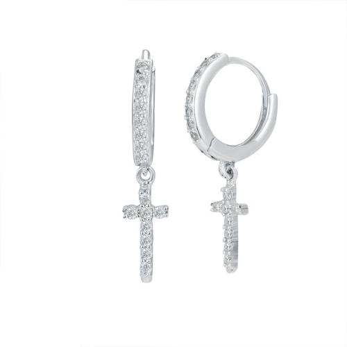 Cubic Zirconia Micro Pave Sterling Silver Earring 925 Sterling Silver Cross fashion jewelry & micro pave cubic zirconia & for woman 24.80mm Sold By Pair