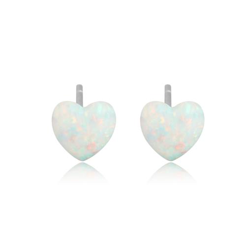 925 Sterling Silver Stud Earrings, with Opal, Heart, fashion jewelry & for woman, more colors for choice, 6mm, Sold By Pair