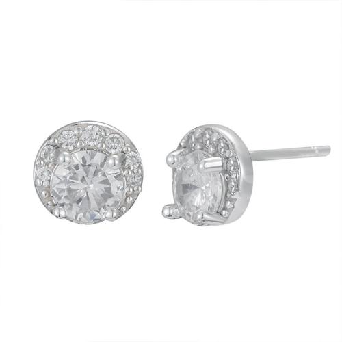 Zircon cubique Micro Pave d'oreille en argent sterling, Argent sterling 925, bijoux de mode & pavé de micro zircon & pour femme, 7.20mm, Vendu par paire