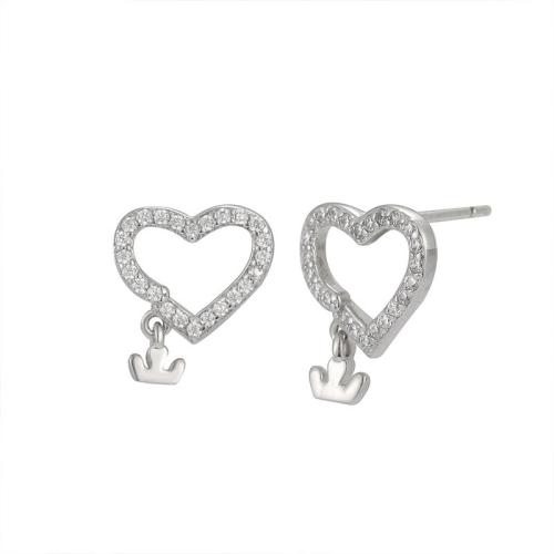 Cubic Zirconia Micro Pave Sterling Silver Earring 925 Sterling Silver Heart fashion jewelry & micro pave cubic zirconia & for woman Sold By Pair