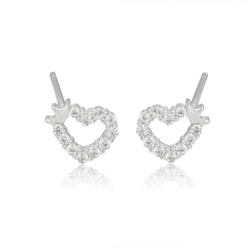 Cubic Zirconia Micro Pave Sterling Silver Earring 925 Sterling Silver Heart fashion jewelry & micro pave cubic zirconia & for woman 7.40mm Sold By Pair