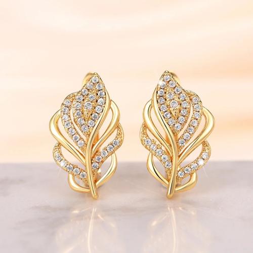 Cubic Zirconia Micro Pave Brass Earring, fashion jewelry & micro pave cubic zirconia & for woman, golden, 11x19mm, Sold By Pair