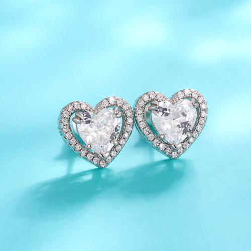 Cubic Zirconia Micro Pave Brass Earring, Heart, fashion jewelry & micro pave cubic zirconia & for woman, Sold By Pair