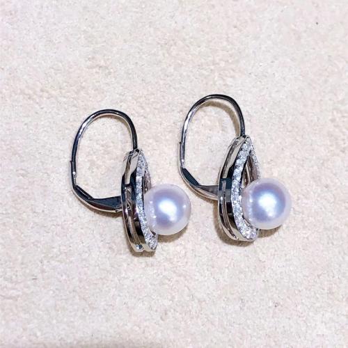 Boucles d'oreilles en laiton zircon cubique pavent, avec perle de plastique, bijoux de mode & pavé de micro zircon & pour femme, Vendu par paire