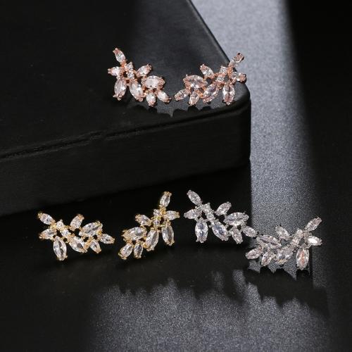 Cubic Zirconia Micro Pave Brass Earring, fashion jewelry & micro pave cubic zirconia & for woman, more colors for choice, 24x14mm, Sold By Pair