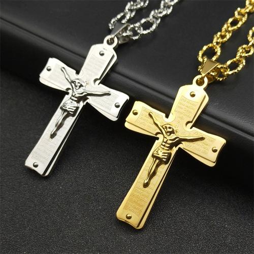 Stainless Steel Jewelry Necklace, 304 Stainless Steel, Cross, fashion jewelry & Unisex & different styles for choice, more colors for choice, 56x37mm, Length:Approx 55 cm, Sold By PC