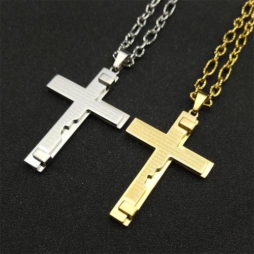 Stainless Steel Jewelry Necklace, 304 Stainless Steel, Cross, fashion jewelry & Unisex & different styles for choice, more colors for choice, 52x35mm, Length:Approx 50 cm, Sold By PC