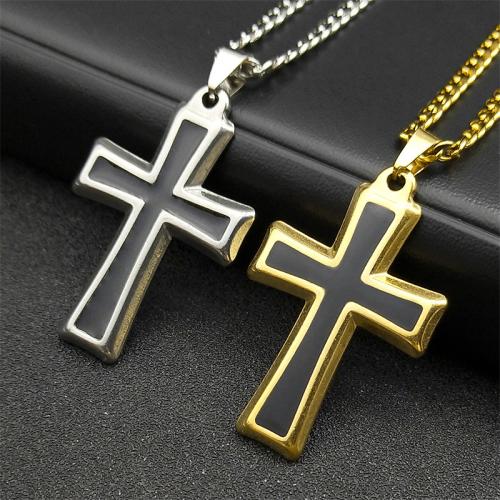 Stainless Steel Jewelry Necklace 304 Stainless Steel Cross fashion jewelry & Unisex & enamel Length Approx 60 cm Sold By PC