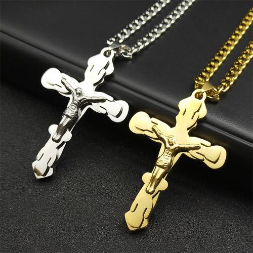 Stainless Steel Jewelry Necklace, 304 Stainless Steel, Cross, fashion jewelry & Unisex, more colors for choice, 58x39mm, Length:Approx 60 cm, Sold By PC