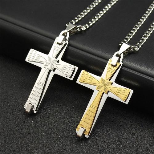 Stainless Steel Jewelry Necklace, 304 Stainless Steel, Cross, fashion jewelry & Unisex, more colors for choice, 49x30mm, Length:Approx 60 cm, Sold By PC