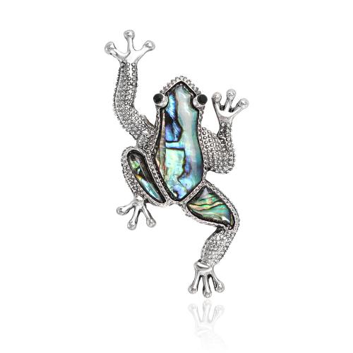 Tibetan Style Brooches, with Abalone Shell, Frog, silver color plated, for woman, nickel, lead & cadmium free, 40x54mm, Sold By PC