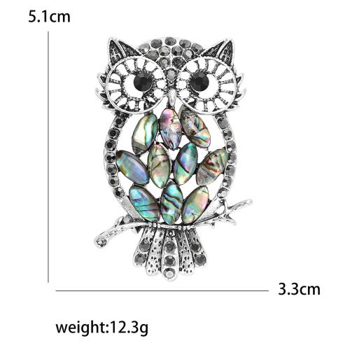 Tibetan Style Brooches, with Abalone Shell, Owl, silver color plated, for woman, nickel, lead & cadmium free, 33x51mm, Sold By PC