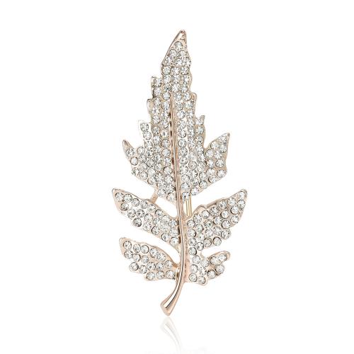 Zinc Alloy Brooches Leaf plated for woman & with rhinestone nickel lead & cadmium free Sold By PC
