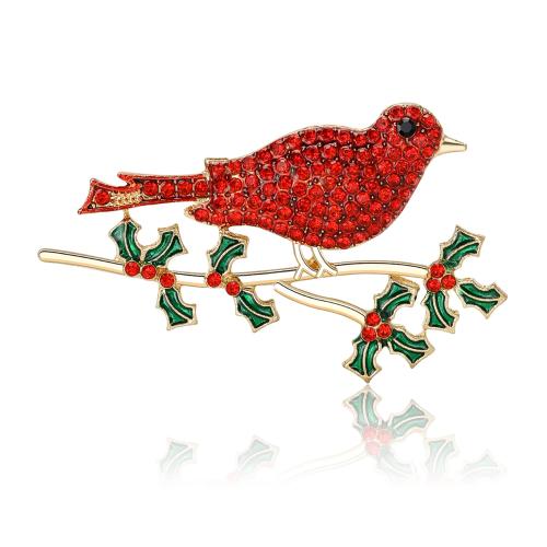 Tibetan Style Brooches, Bird, gold color plated, for woman & enamel & with rhinestone, red, nickel, lead & cadmium free, 54x30mm, Sold By PC