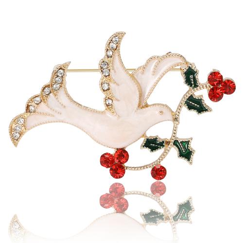 Zinc Alloy Brooches Bird gold color plated for woman & enamel & with rhinestone white nickel lead & cadmium free Sold By PC