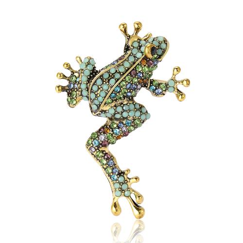 Tibetan Style Brooches, Frog, gold color plated, Unisex & with rhinestone, more colors for choice, nickel, lead & cadmium free, 47x52mm, Sold By PC