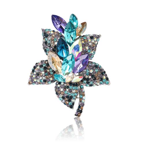 Tibetan Style Brooches, Flower, plated, for woman & with rhinestone, more colors for choice, nickel, lead & cadmium free, 49x63mm, Sold By PC